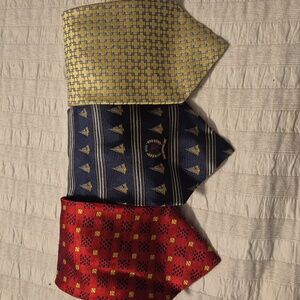 (3) TOMMY HILFIGER Geometric Sailboat Polka Dots Necktie Lot Woven Silk Ties